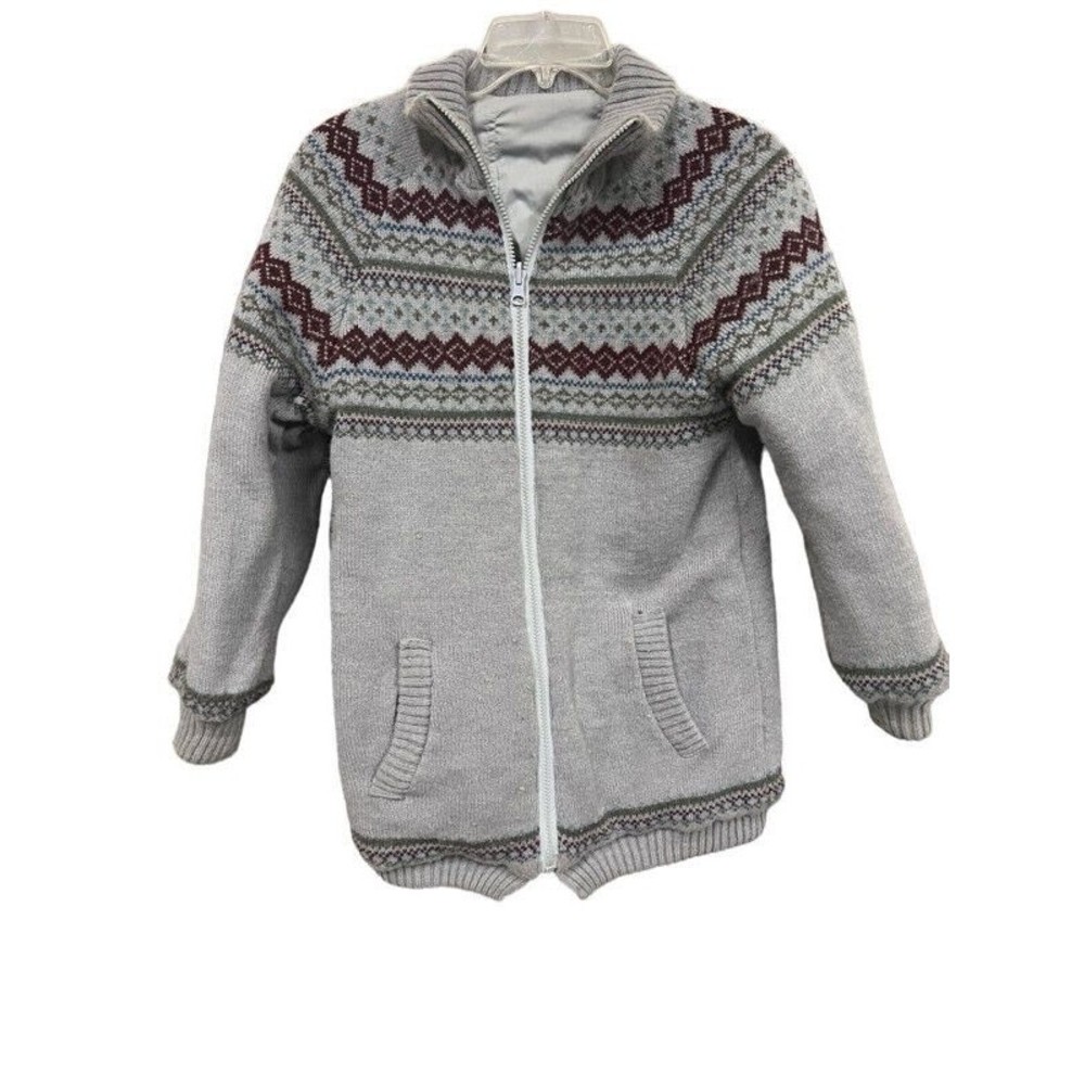 Vintage Hallelujah Gray Full Zip Nodic Reversible Knit Sweater Womens Medium